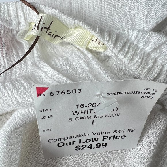 NWT Solitaire by Ravi Khosla White Peasant Top Sz L Red PomPoms Gauze-like Boho - Picture 7 of 7